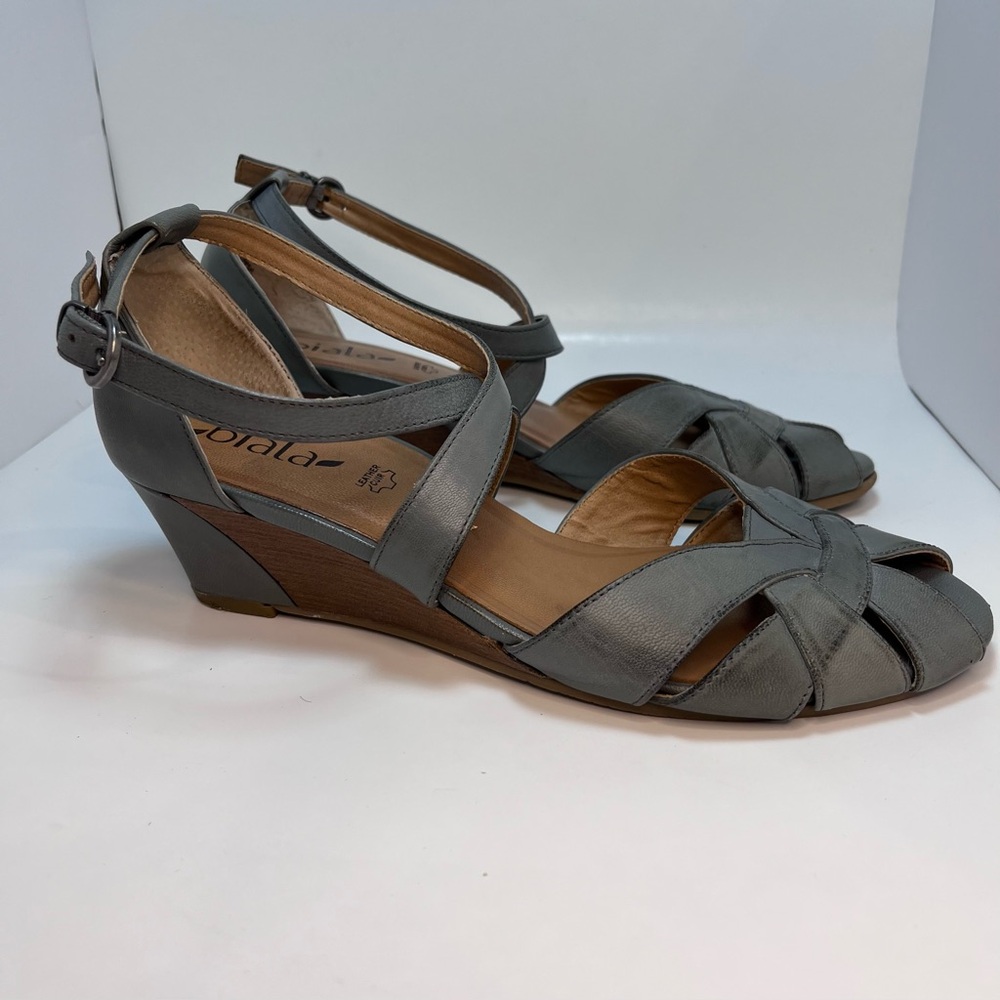 Biala Julie Grey Leather Wedge Sandal Size 40 Strappy